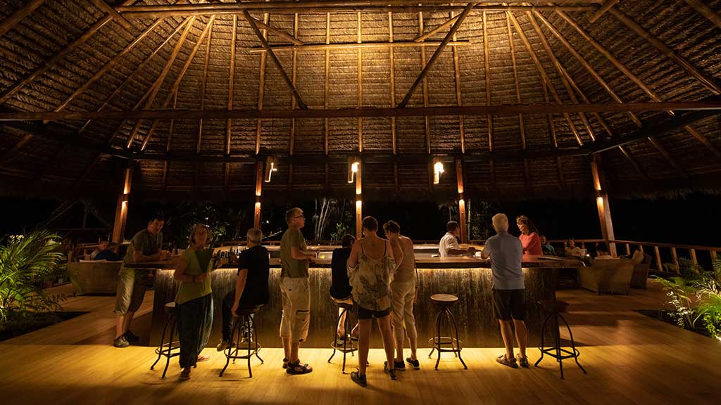 tourist bar at sacha lodge in ecuador's amazon rainforest