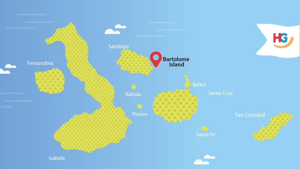waar is Bartolome Island? kaart van de galapagos-eilanden
