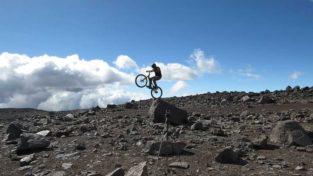 mountain biking on the slopes of chimborazo volcano