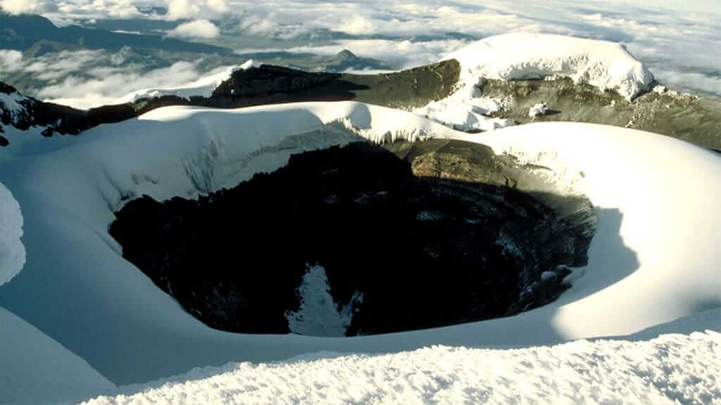 view into cotopaxi volcano crater from summit