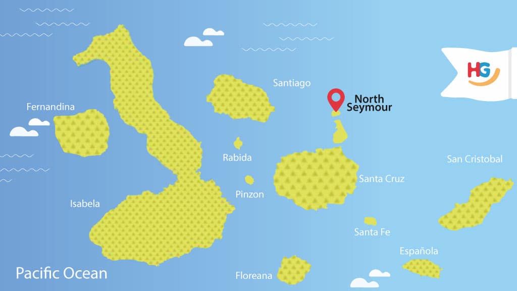 kaart van noord-seymour-eiland op de galapagos-eilanden