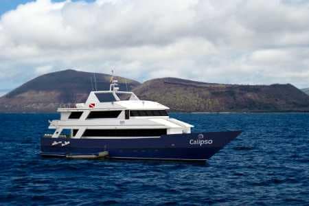 filter calipso yacht Galapagos islands cruise - side view of the Calipso