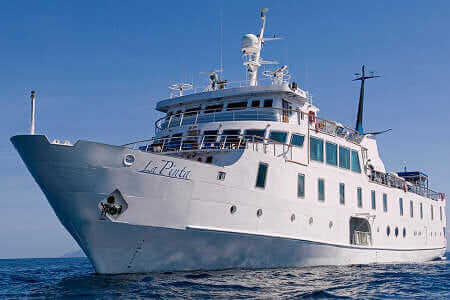 side on view of La Pinta Galapagos cruise ship