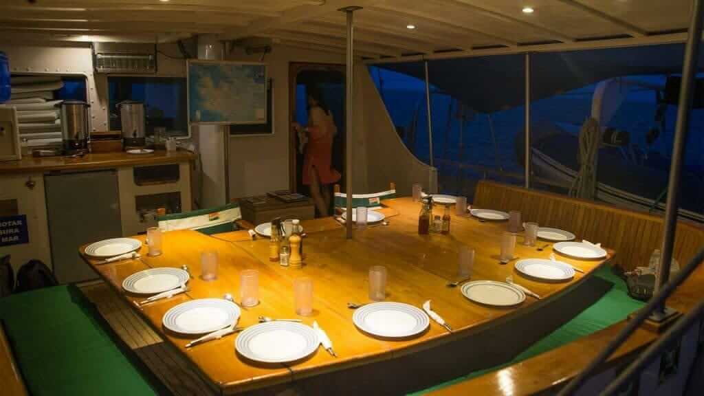 dining table aboard beagle yacht galapagos
