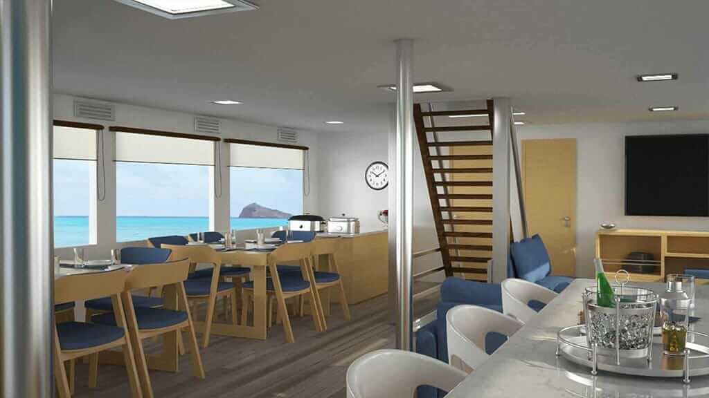 Calipso Yacht Galapagos Inseln Kreuzfahrt - Ess- und Loungebereiche