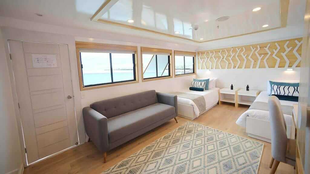 Crucero en yate Sea Star Journey en Galápagos - cabina moderna con dos camas individuales