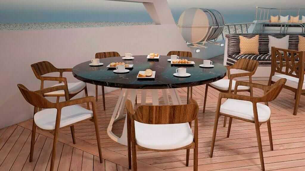 Tiburon Explorer galapagos dive yacht - coffee table for al fresco dining