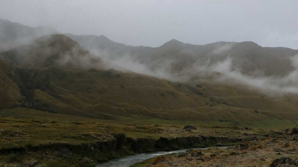 cloudy andean paramo landscape in ecuador