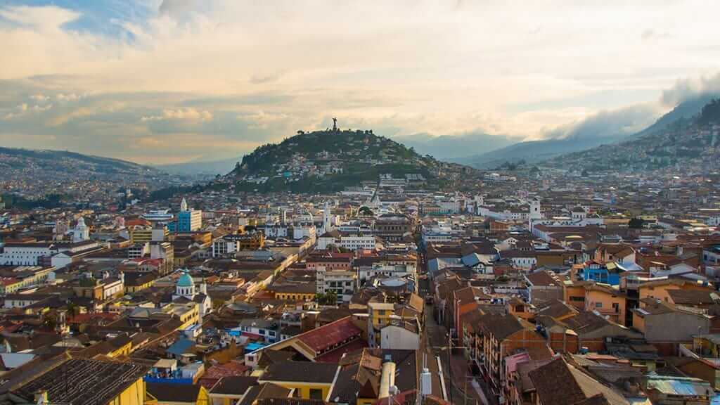 quito city landscape with panecillo virgin in ecuador