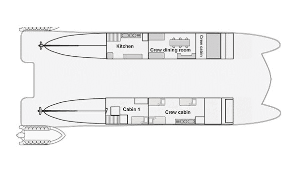 Galapagos EcoGalaxy II catamaran deck plan - lower deck