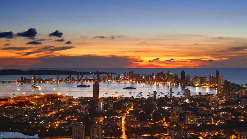 cartagena cityscape at night in colombia