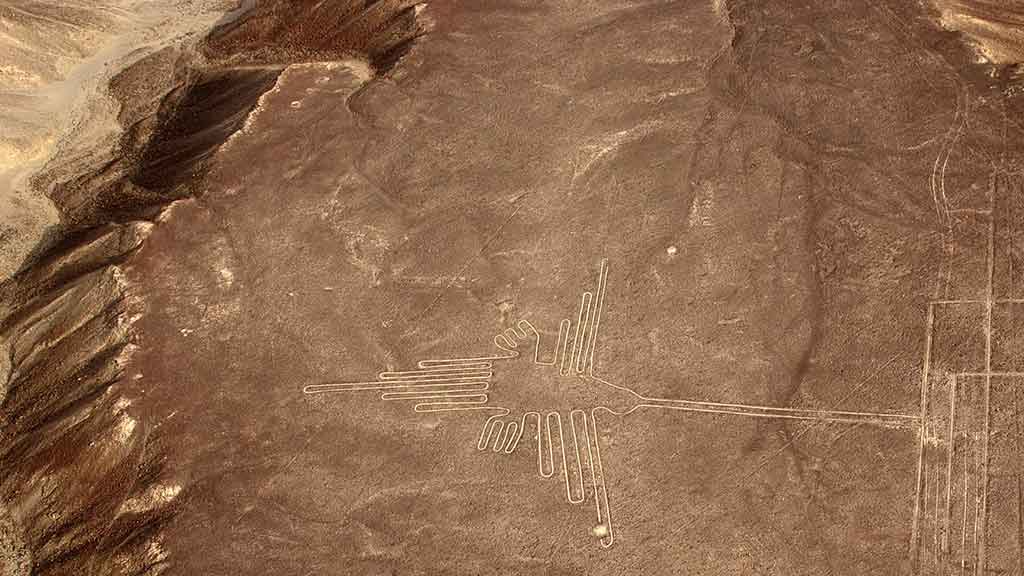 places to visit peru - image of a hummingbird nazca lines from above