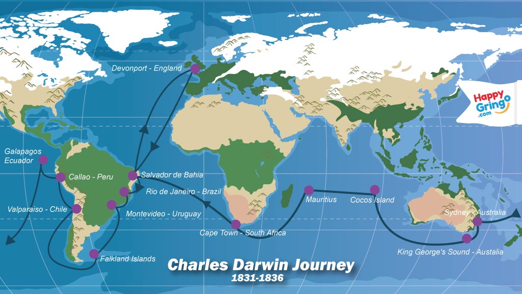 Charles-Darwin-Journey-map hms beagle galapagos islands