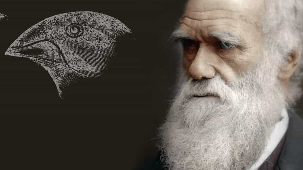 charles-darwin-portrait with galapagos finch bird