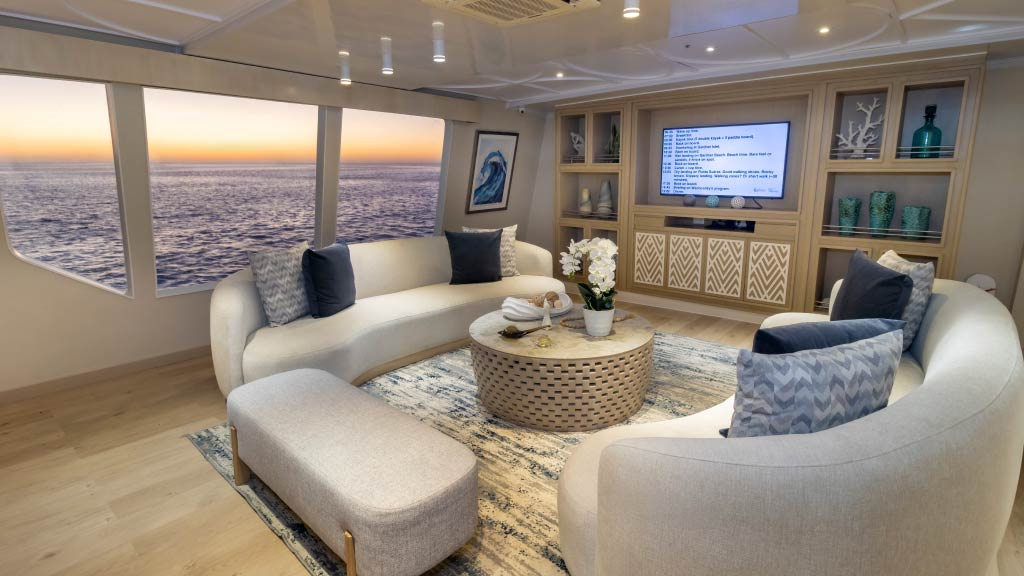 endemic-catamaran-galapagos-cruise lounge-area and tv