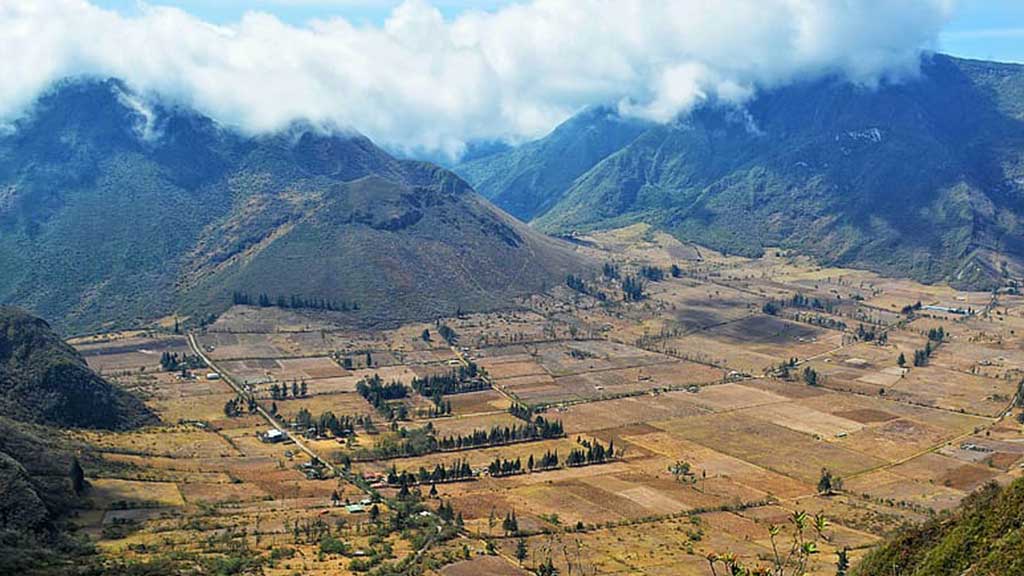 patchwork of fields inside pululahua crater