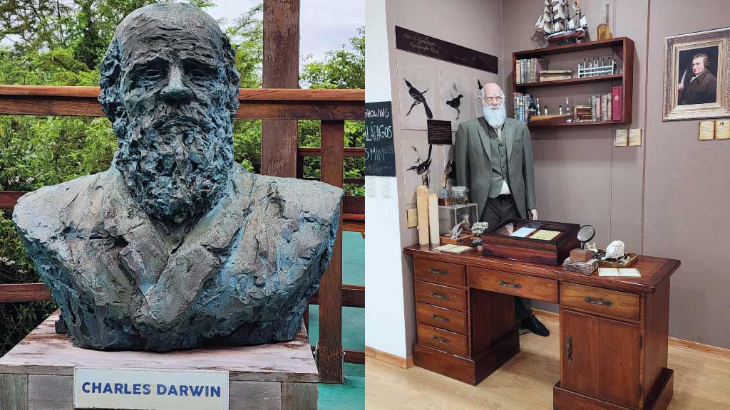 statue of charles darwin at galapagos