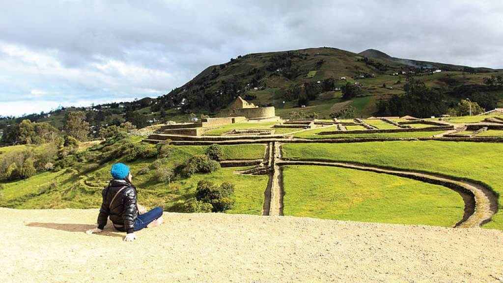 tourist enjoys panoramic view of ingapirca ruins ecuador