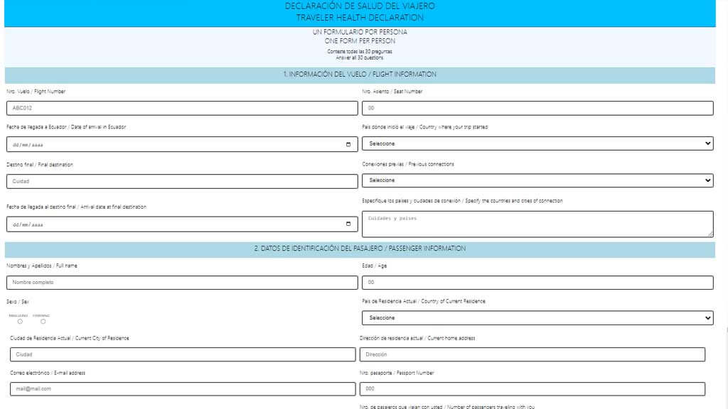 Traveler health declaration for Ecuador