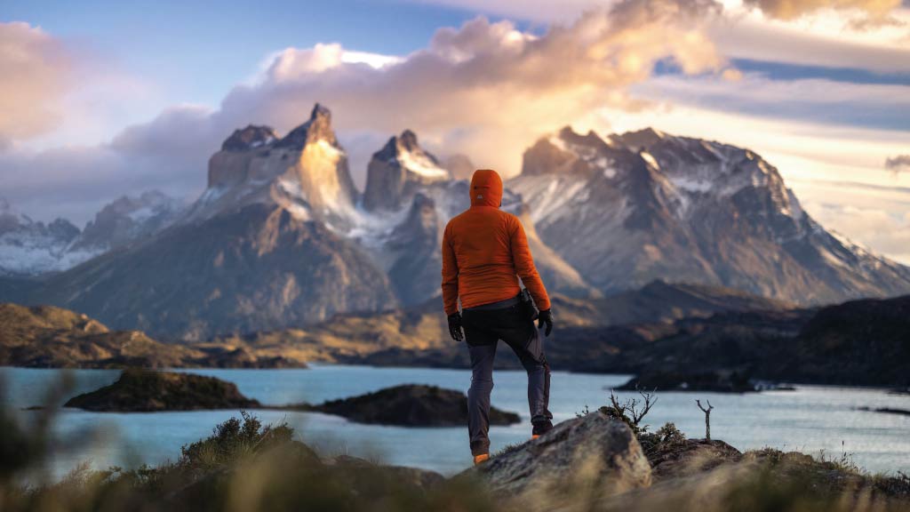tourist at patagonia torres del paine chile south america bucket list destinations