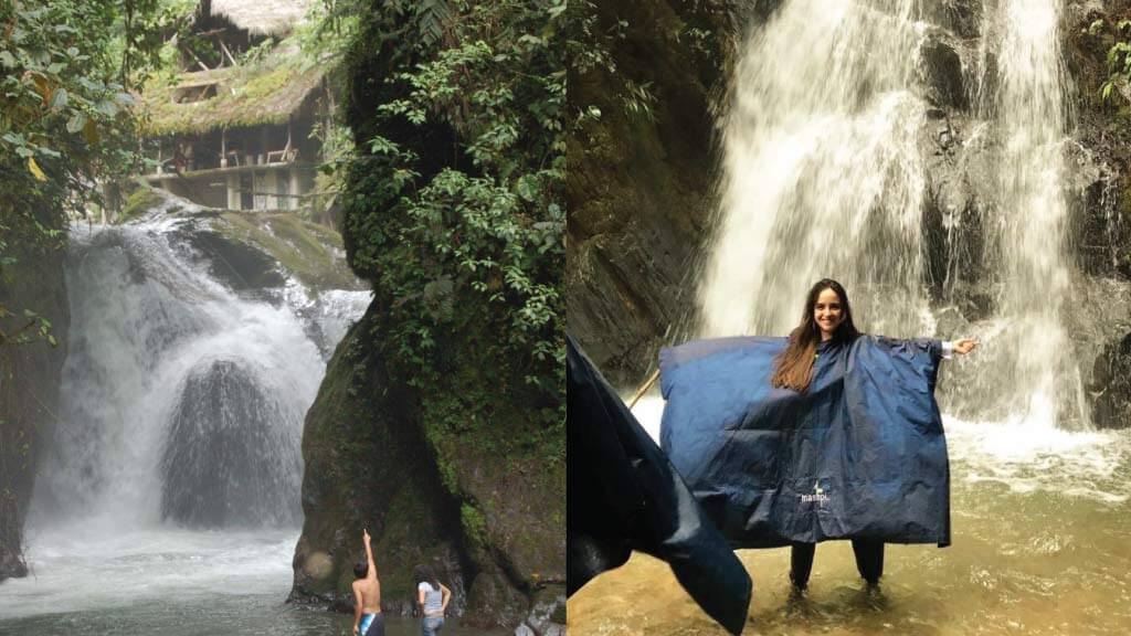 tourist on the mindo nambillo waterfall trail in ecuador