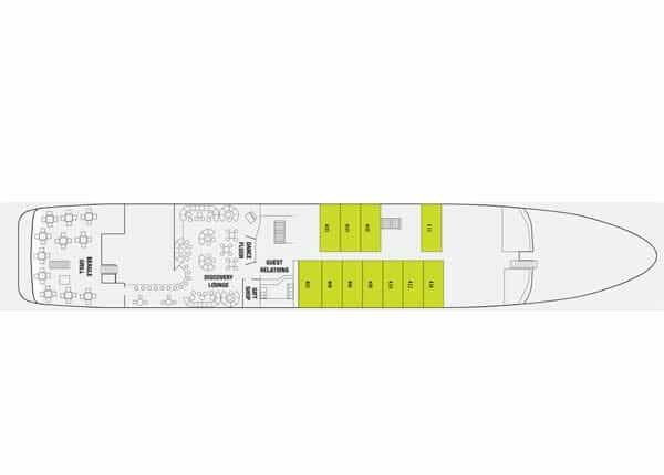 celebrity xpedition galapagos kreuzfahrtschiff deckplan loungebereich und kabinen