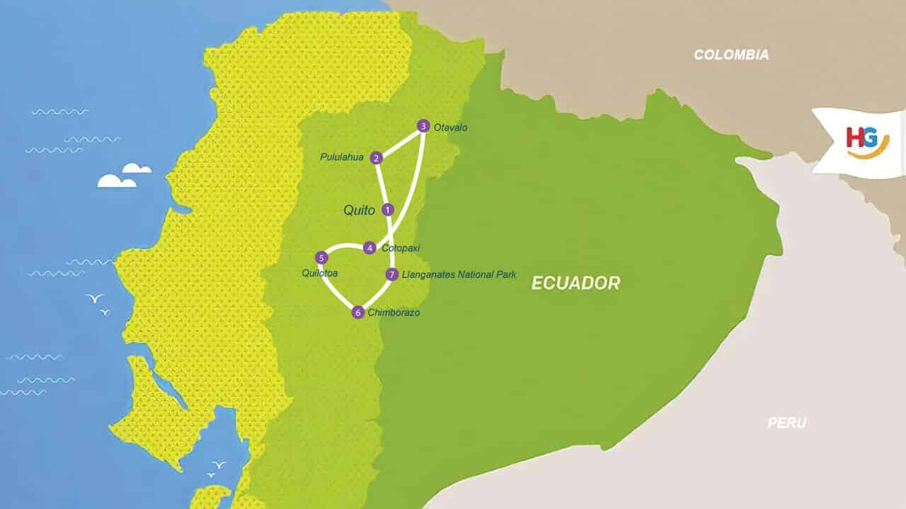 ecuador volcano biking route map